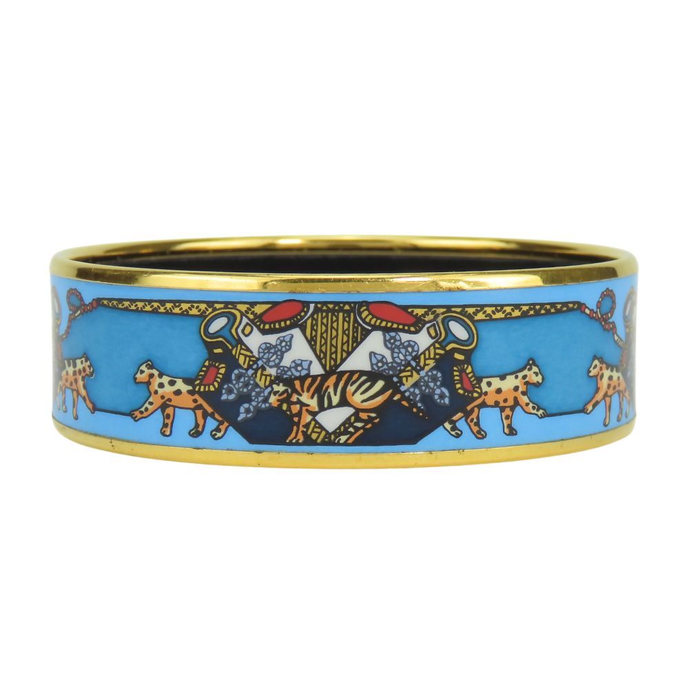 Hermes Bracelet Enamel GM Metal Blue Gold Multicolor Bangle Cloisonne — view 3