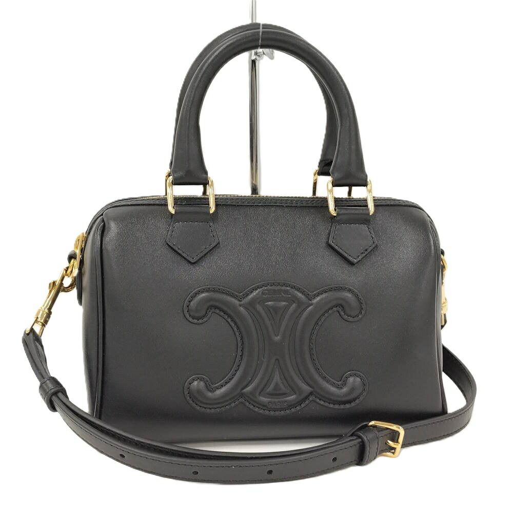 Celine Bag Cuir Triomphe Small Boston Leather Black