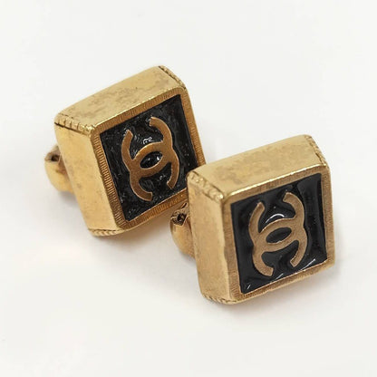 Chanel Square Earrings CC Black Gold — view 2