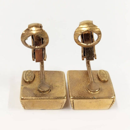 Chanel Square Earrings CC Black Gold — view 6