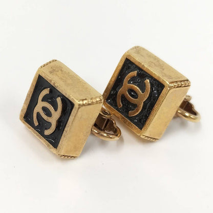 Chanel Square Earrings CC Black Gold — view 3