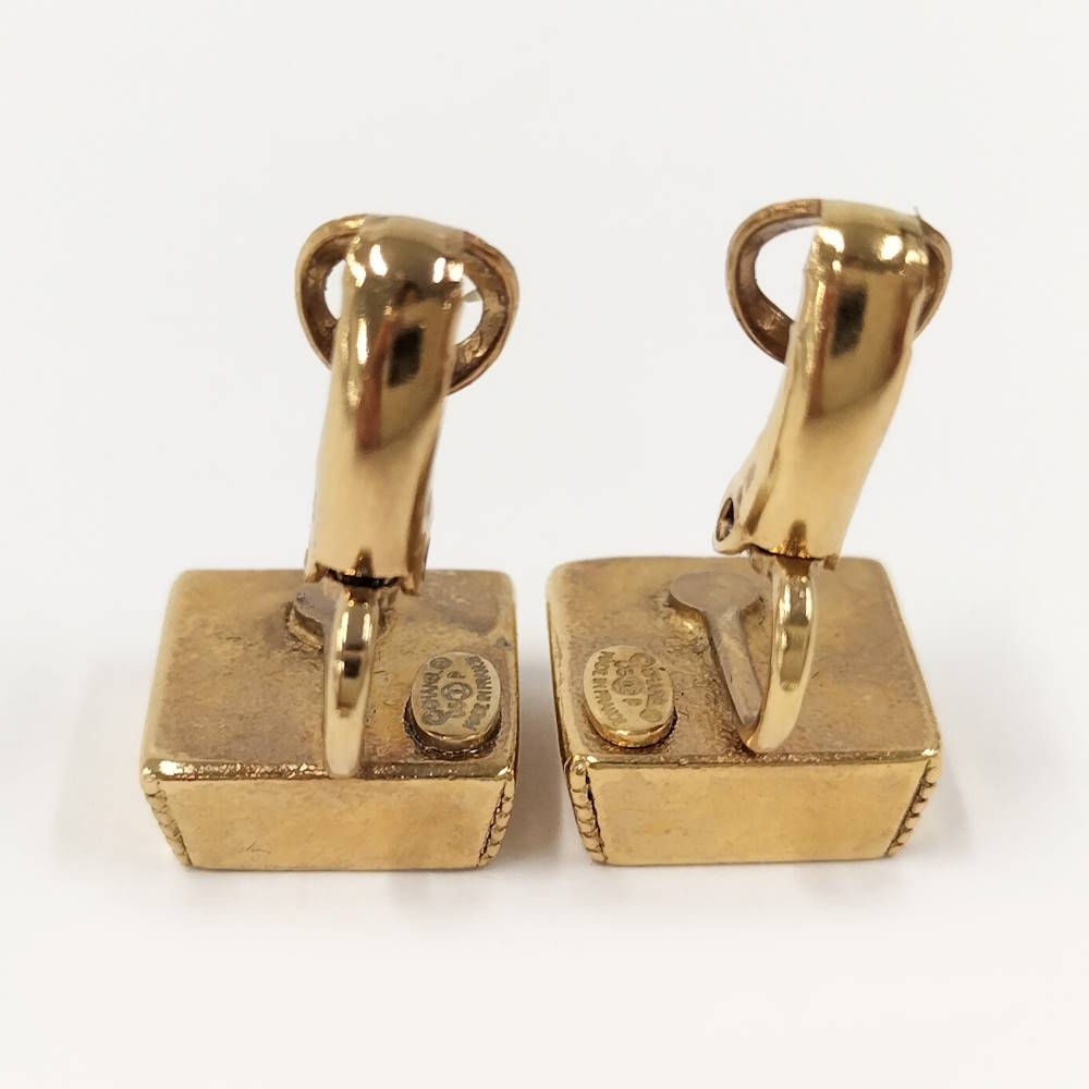 Chanel Square Earrings CC Black Gold — view 7