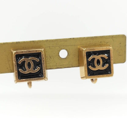 Chanel Square Earrings CC Black Gold
