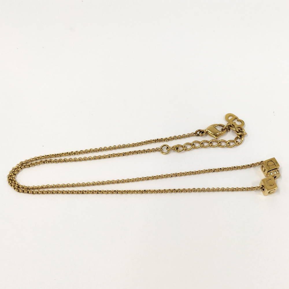 Dior CD Logo Necklace Cube Line Stone Gold Plated — view 3