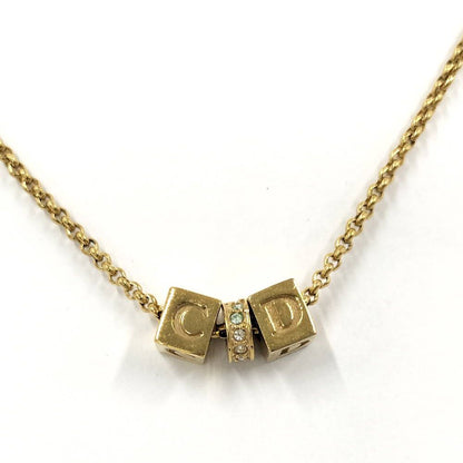 Dior CD Logo Necklace Cube Line Stone Gold Plated