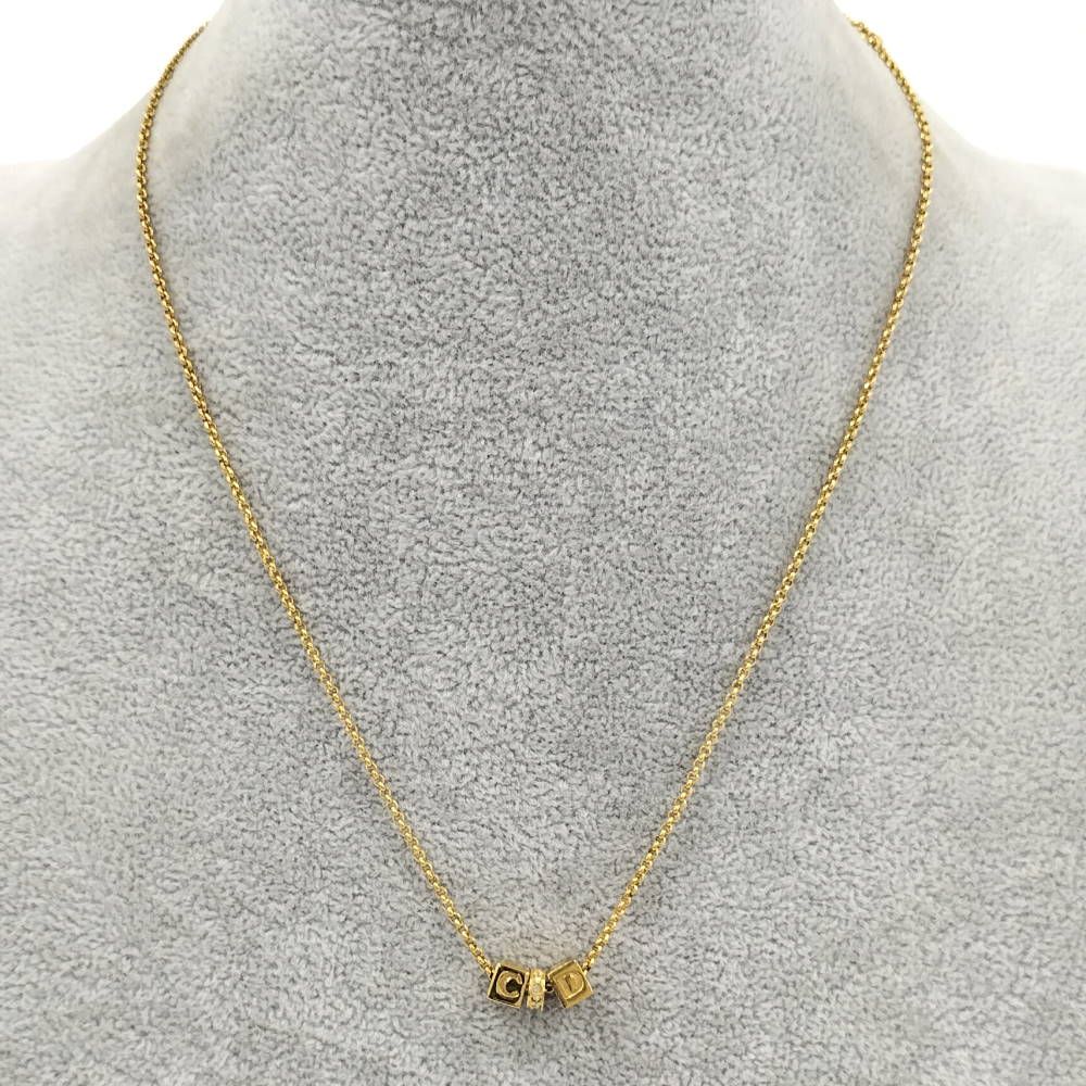 Dior CD Logo Necklace Cube Line Stone Gold Plated — view 7