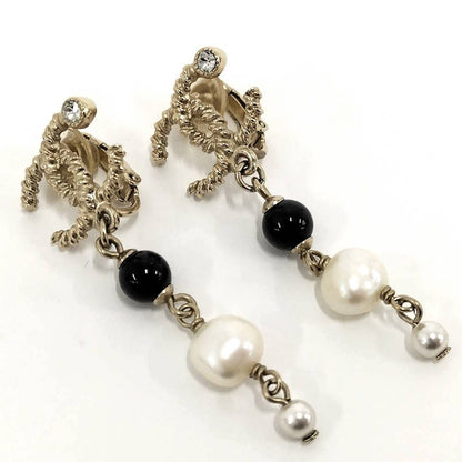 Chanel Earrings Plated Gold White Black