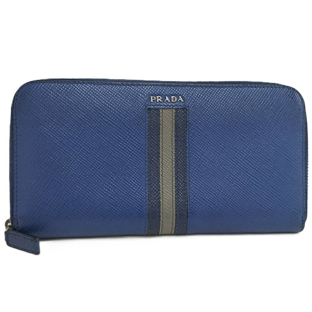 Prada Zip Around Wallet Saffiano Leather Blue
