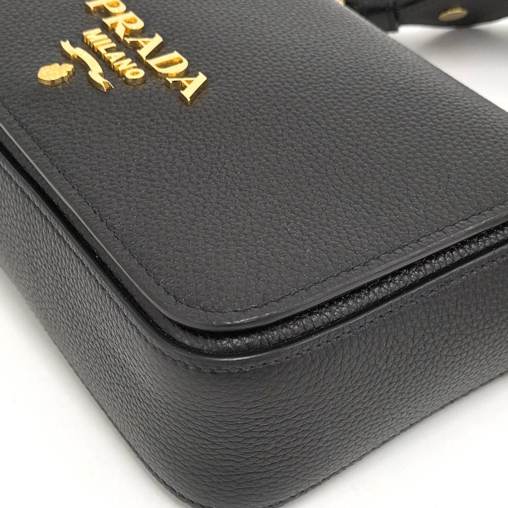 Prada Flap Shoulder Bag Leather Black Gold — view 3