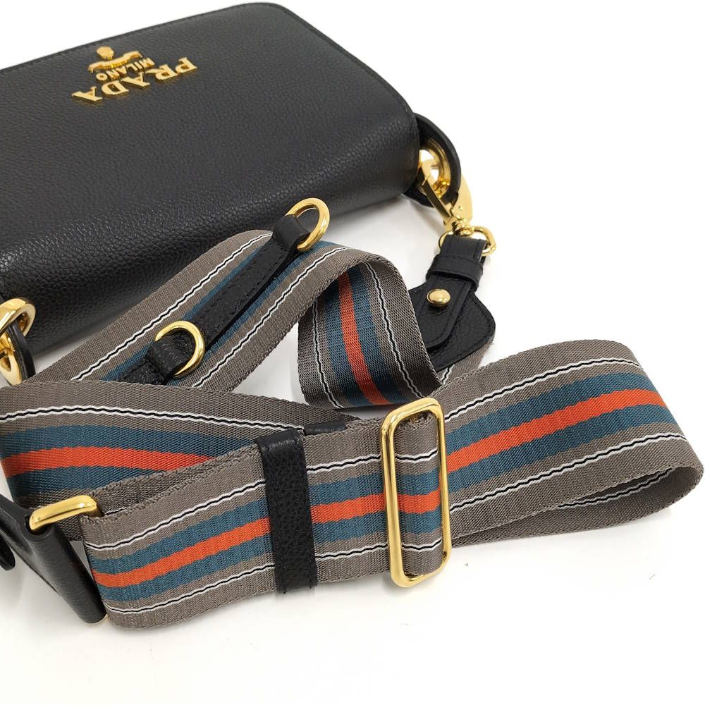 Prada Flap Shoulder Bag Leather Black Gold — view 4