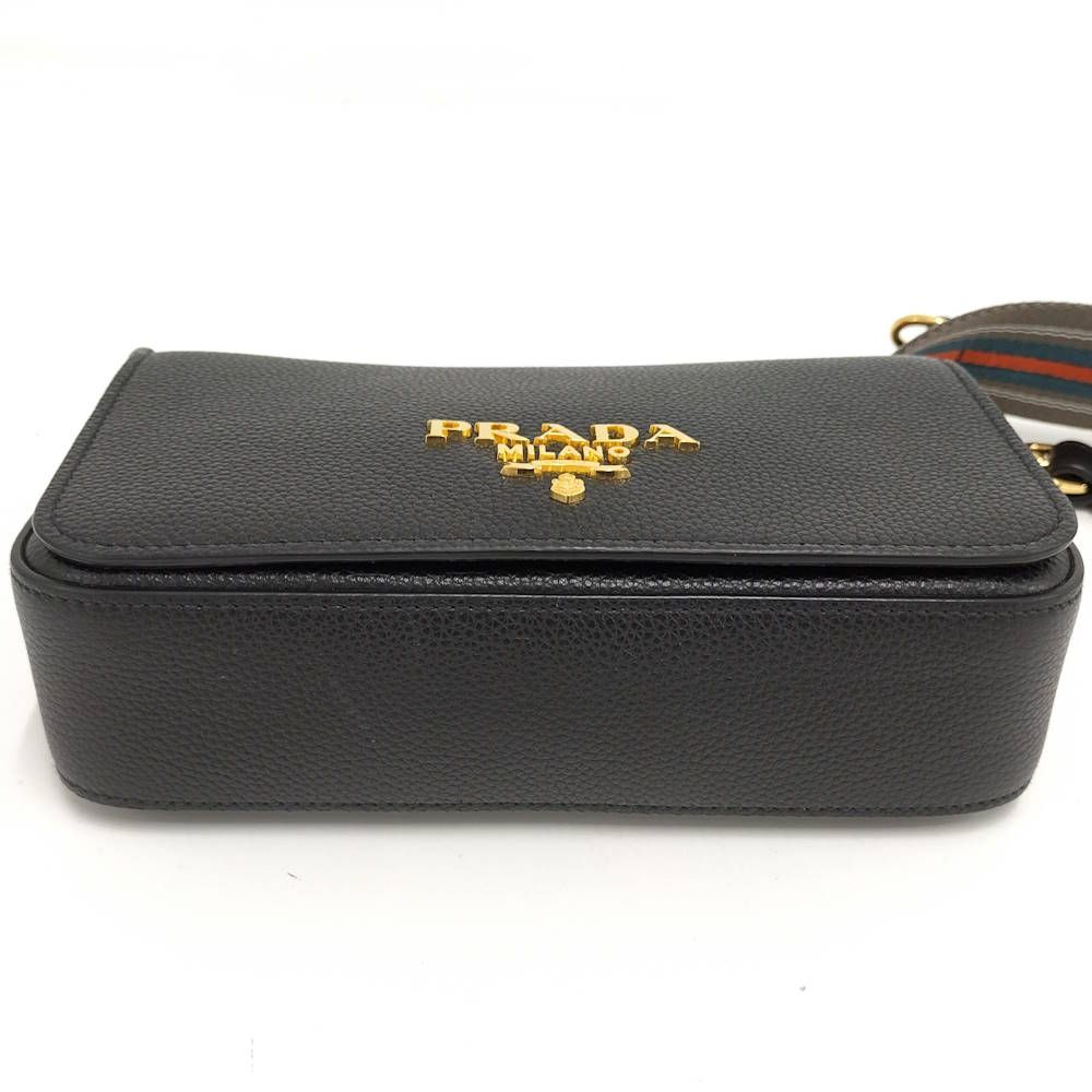 Prada Flap Shoulder Bag Leather Black Gold — view 7