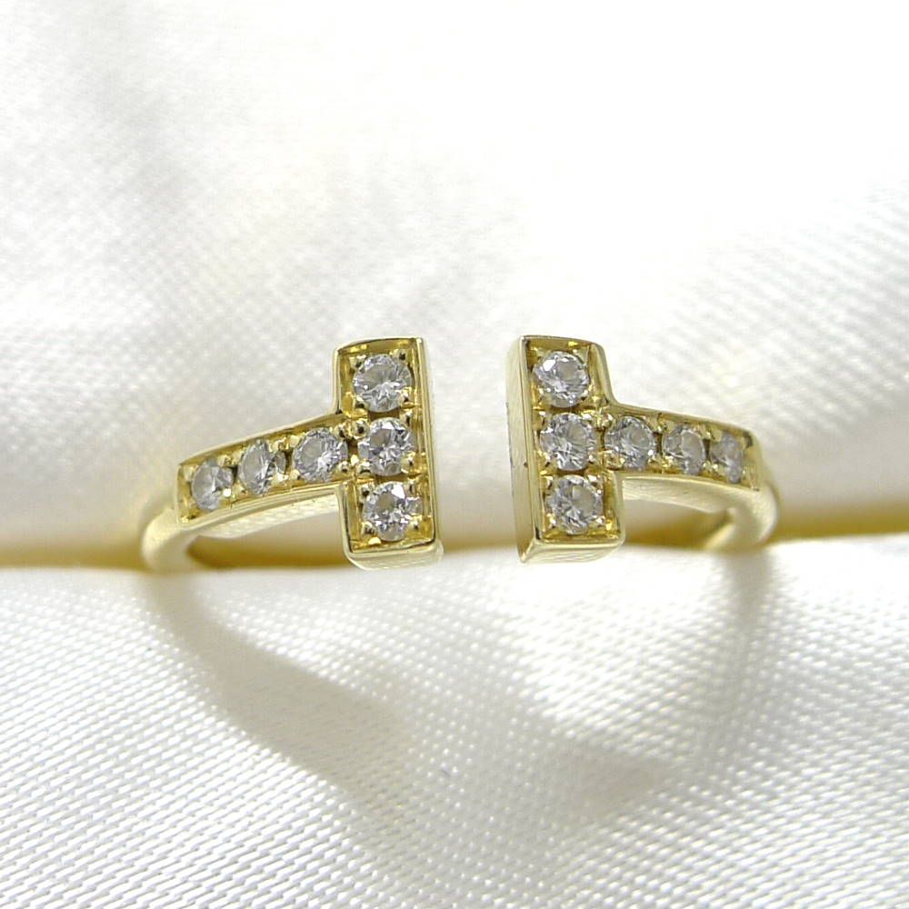 Tiffany & Co T Wire Ring 18k Yellow Gold Diamond