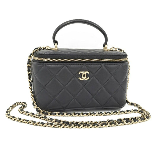 Chanel Quilted Vanity Chain Shoulder Bag Lambskin Black