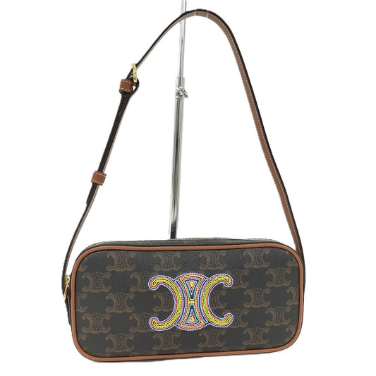 Celine Shoulder Bag Cuir Triomphe Mini Leather Black Brown Multicolor