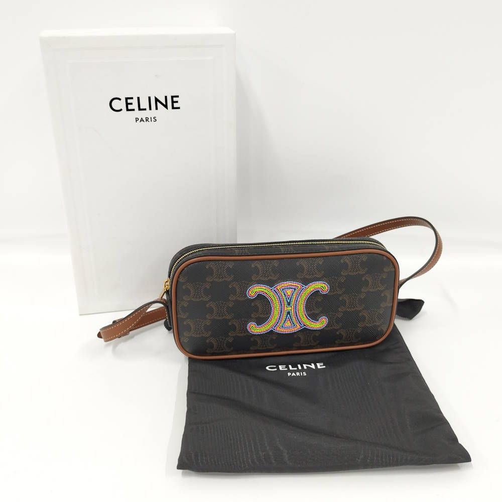Celine Shoulder Bag Cuir Triomphe Mini Leather Black Brown Multicolor — view 9