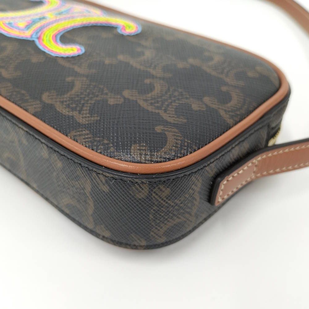 Celine Shoulder Bag Cuir Triomphe Mini Leather Black Brown Multicolor — view 3