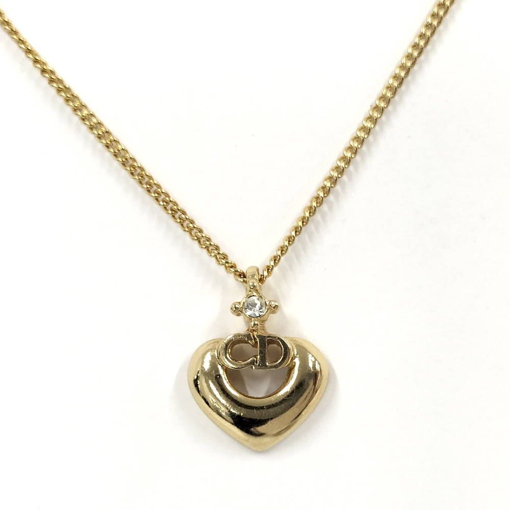 Dior CD Logo Necklace Line Stone Gold Plated
