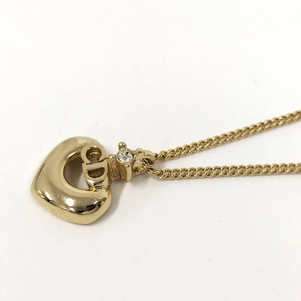 Dior CD Logo Necklace Line Stone Gold Plated — view 6