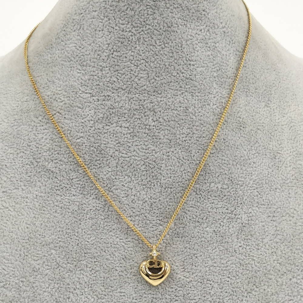 Dior CD Logo Necklace Line Stone Gold Plated — view 7