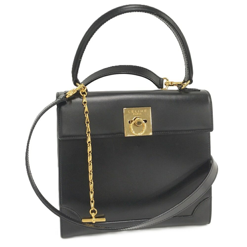 Celine Logo Ring Bag Leather Black