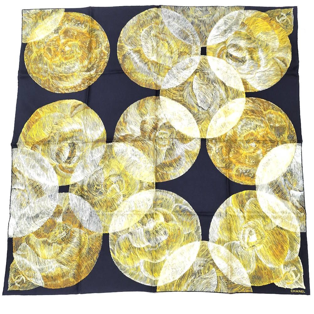 Chanel Scarf Camellia CC Logo Silk