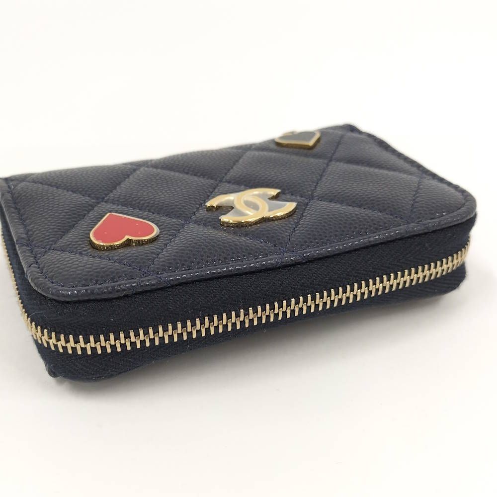 Chanel Zip Around Coin Case Caviar Leather CC Logo Navy — view 5