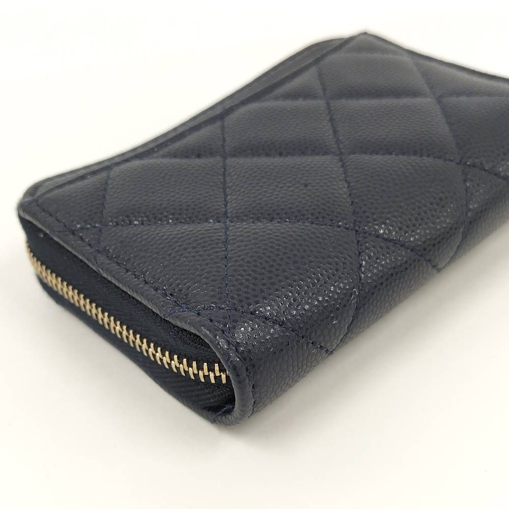 Chanel Zip Around Coin Case Caviar Leather CC Logo Navy — view 3