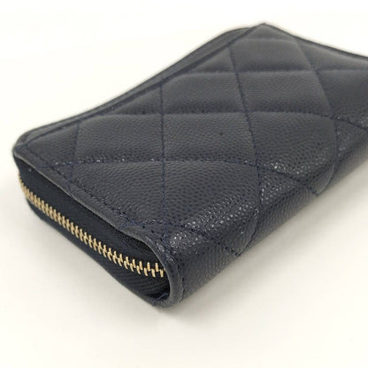 Chanel Zip Around Coin Case Caviar Leather CC Logo Navy — view 3