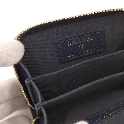 Chanel Zip Around Coin Case Caviar Leather CC Logo Navy — view 7