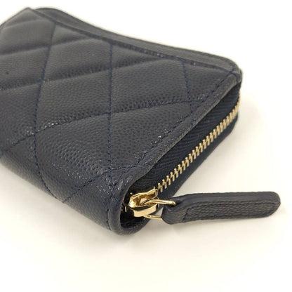 Chanel Zip Around Coin Case Caviar Leather CC Logo Navy — view 4