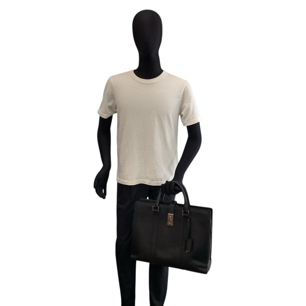 Gucci Black Silver Leather Business Briefcase — view 7