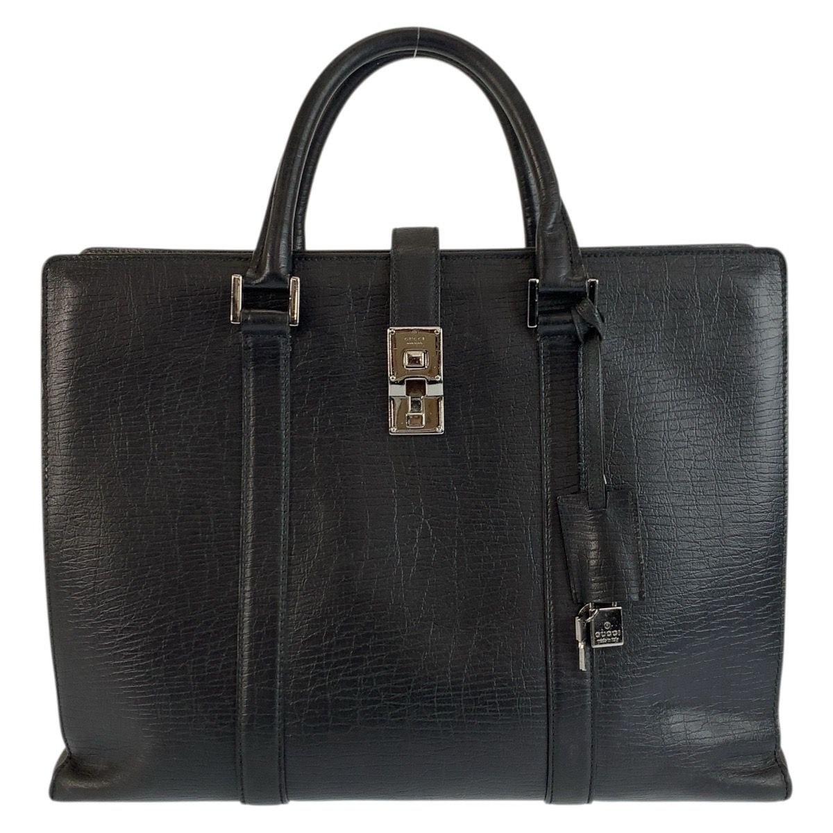 Gucci Black Silver Leather Business Briefcase