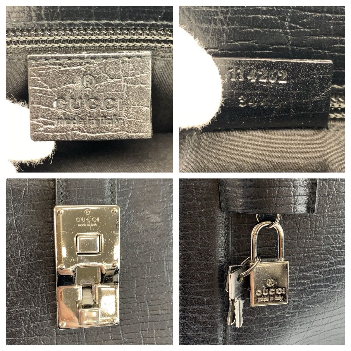 Gucci Black Silver Leather Business Briefcase — view 3
