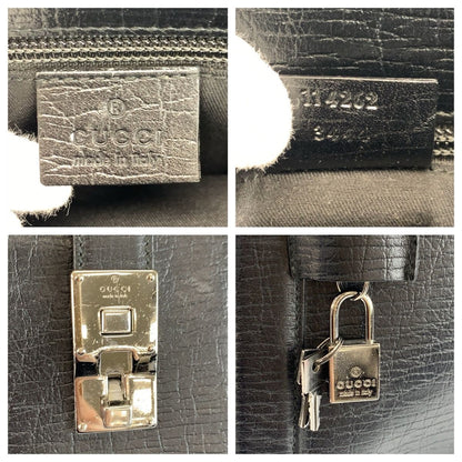 Gucci Black Silver Leather Business Briefcase — view 3