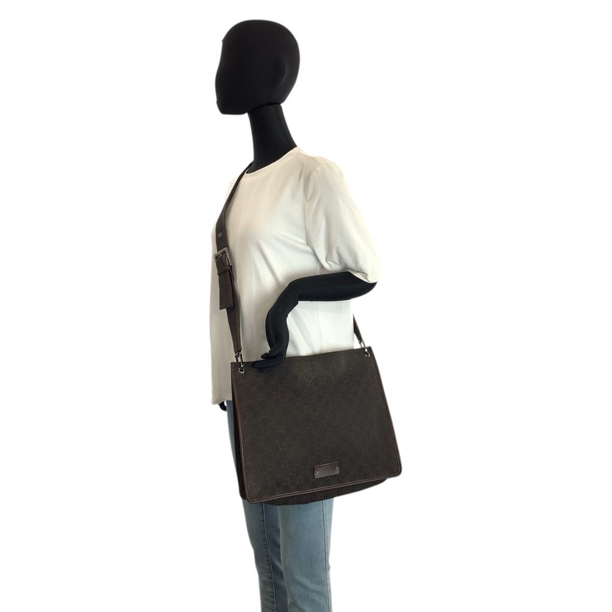 Gucci Brown Silver GG Canvas Shoulder Bag Pochette — view 7