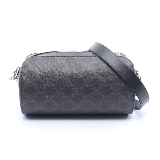 Celine Shoulder Bag Triomphe Black Canvas Leather