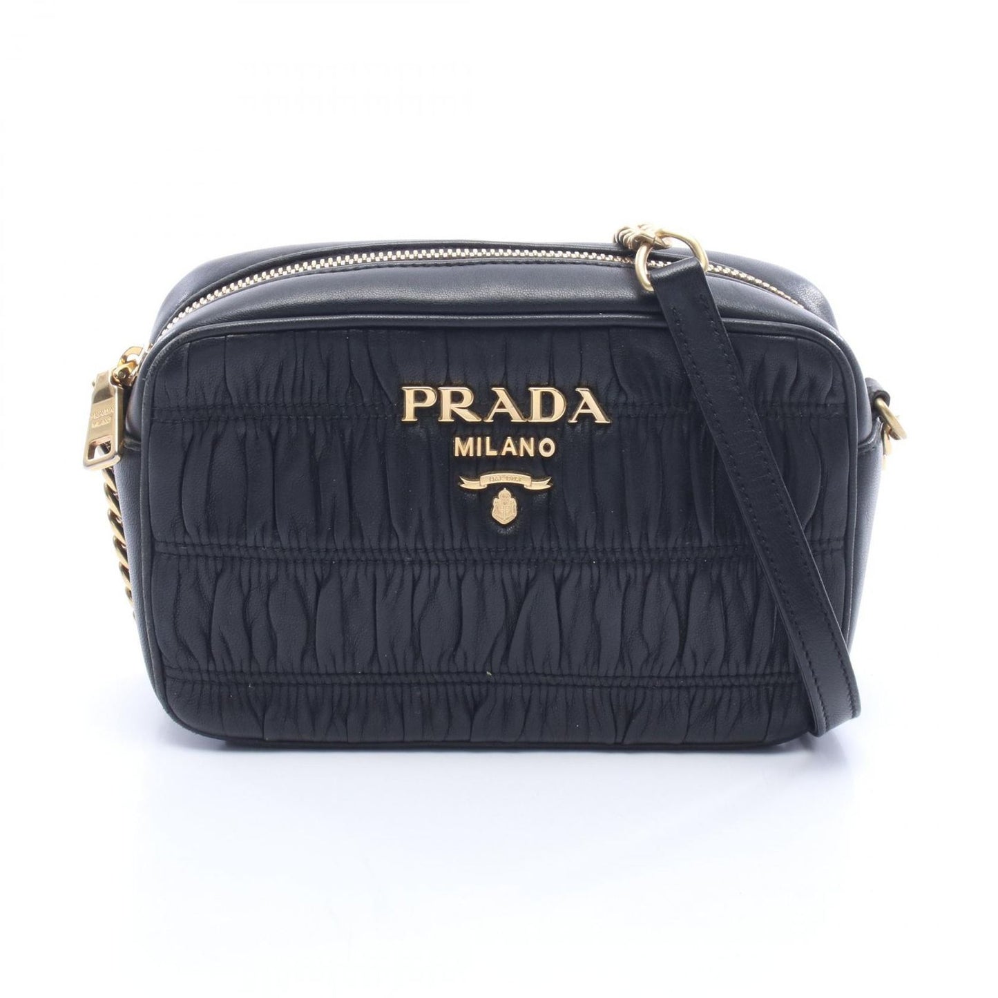 Prada Shoulder Bag Nappa Gaufre Black Leather Full Chain