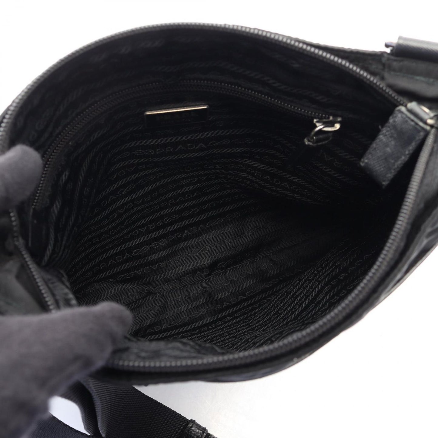 Prada Shoulder Bag Viaggio Black Nylon Saffiano Leather Triangle Logo — view 3