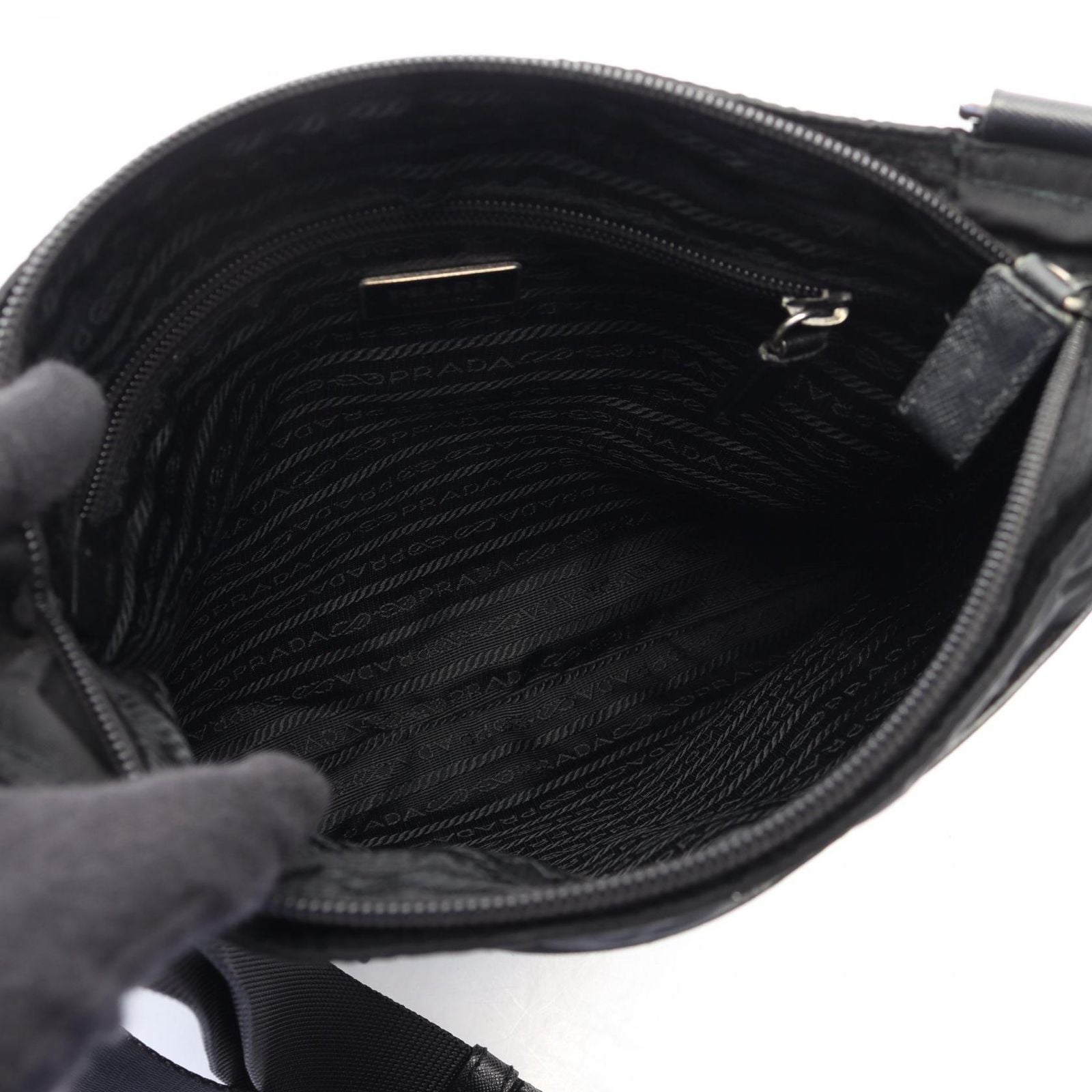 Prada Shoulder Bag Viaggio Black Nylon Saffiano Leather Triangle Logo — view 3