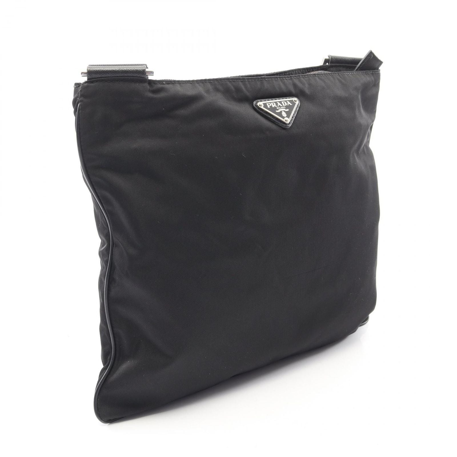 Prada Shoulder Bag Viaggio Black Nylon Saffiano Leather Triangle Logo — view 2
