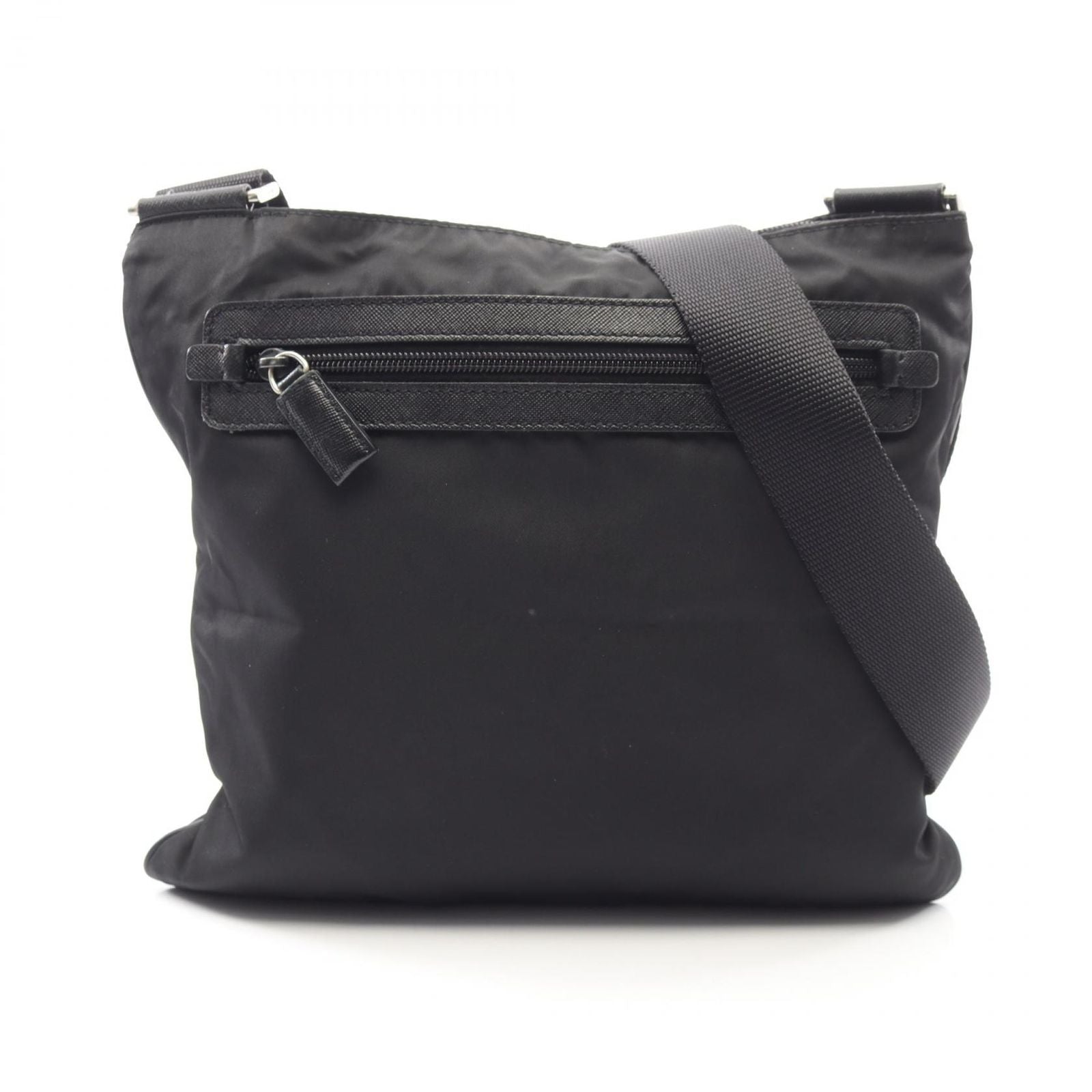 Prada Shoulder Bag Viaggio Black Nylon Saffiano Leather Triangle Logo
