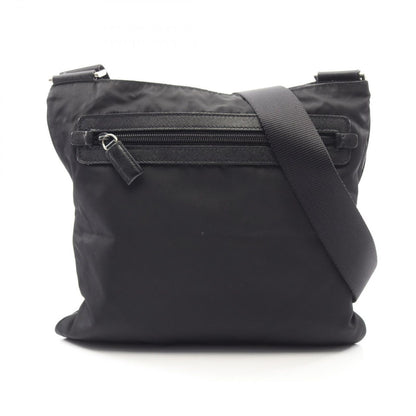Prada Shoulder Bag Viaggio Black Nylon Saffiano Leather Triangle Logo