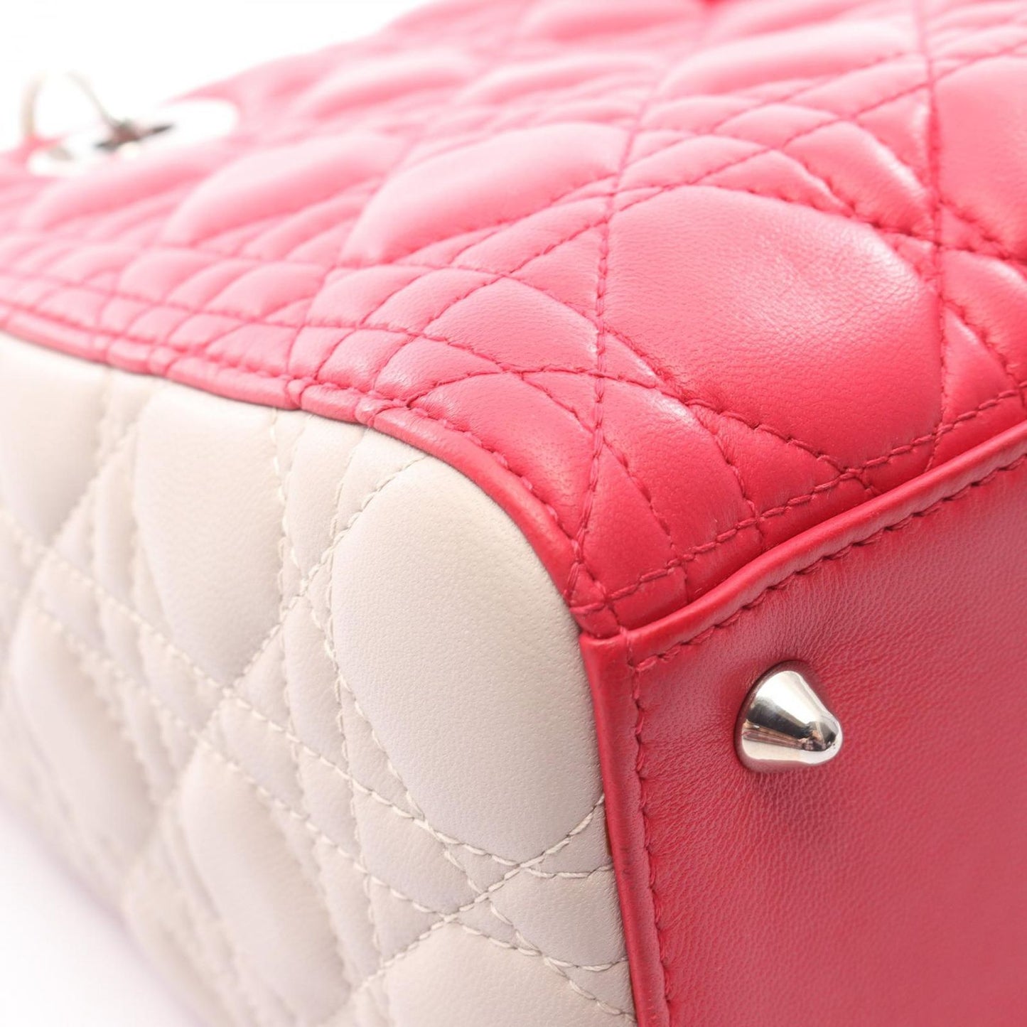 Dior Handbag Lady Dior Cannage 2-Way Magenta Light Gray Leather — view 5