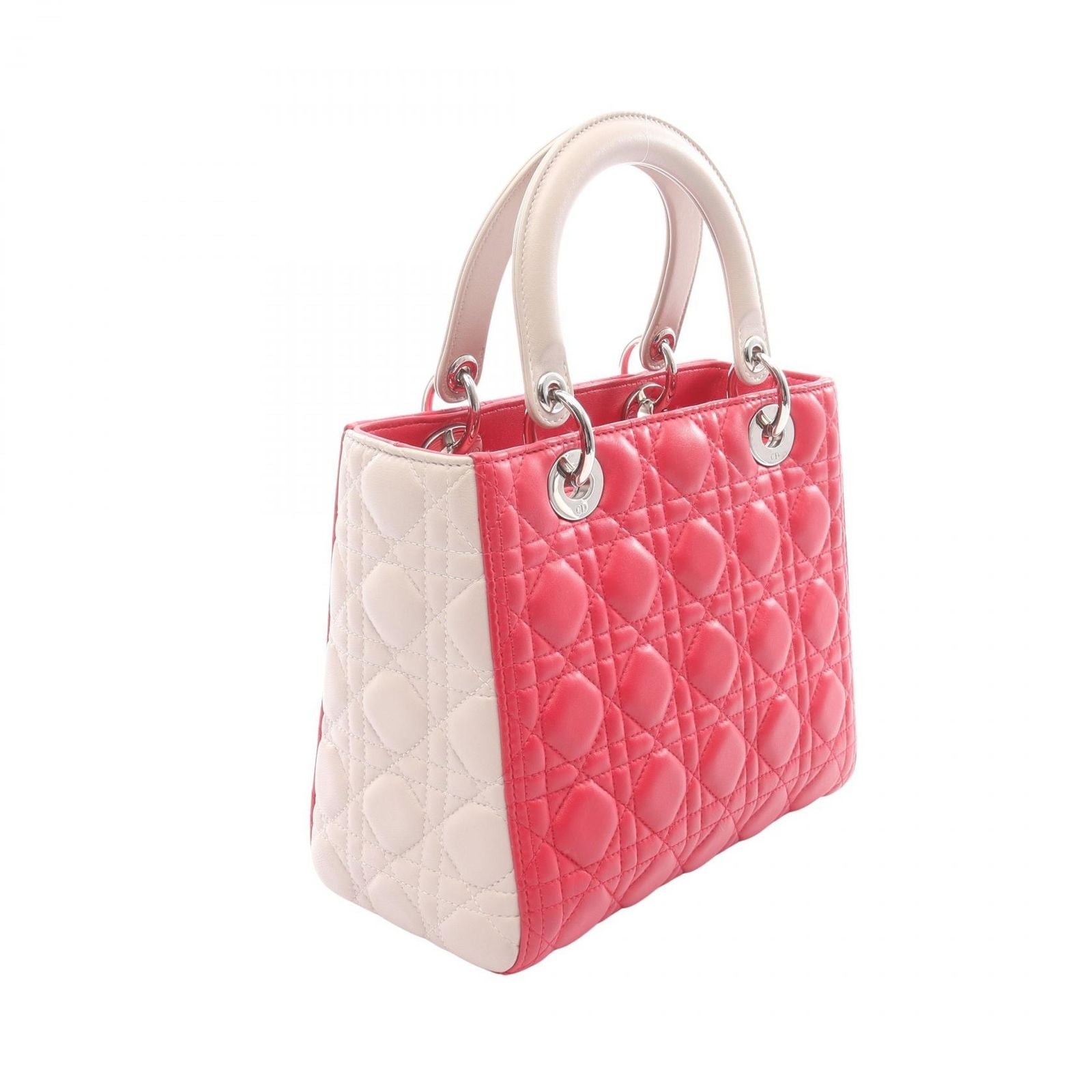 Dior Handbag Lady Dior Cannage 2-Way Magenta Light Gray Leather — view 2
