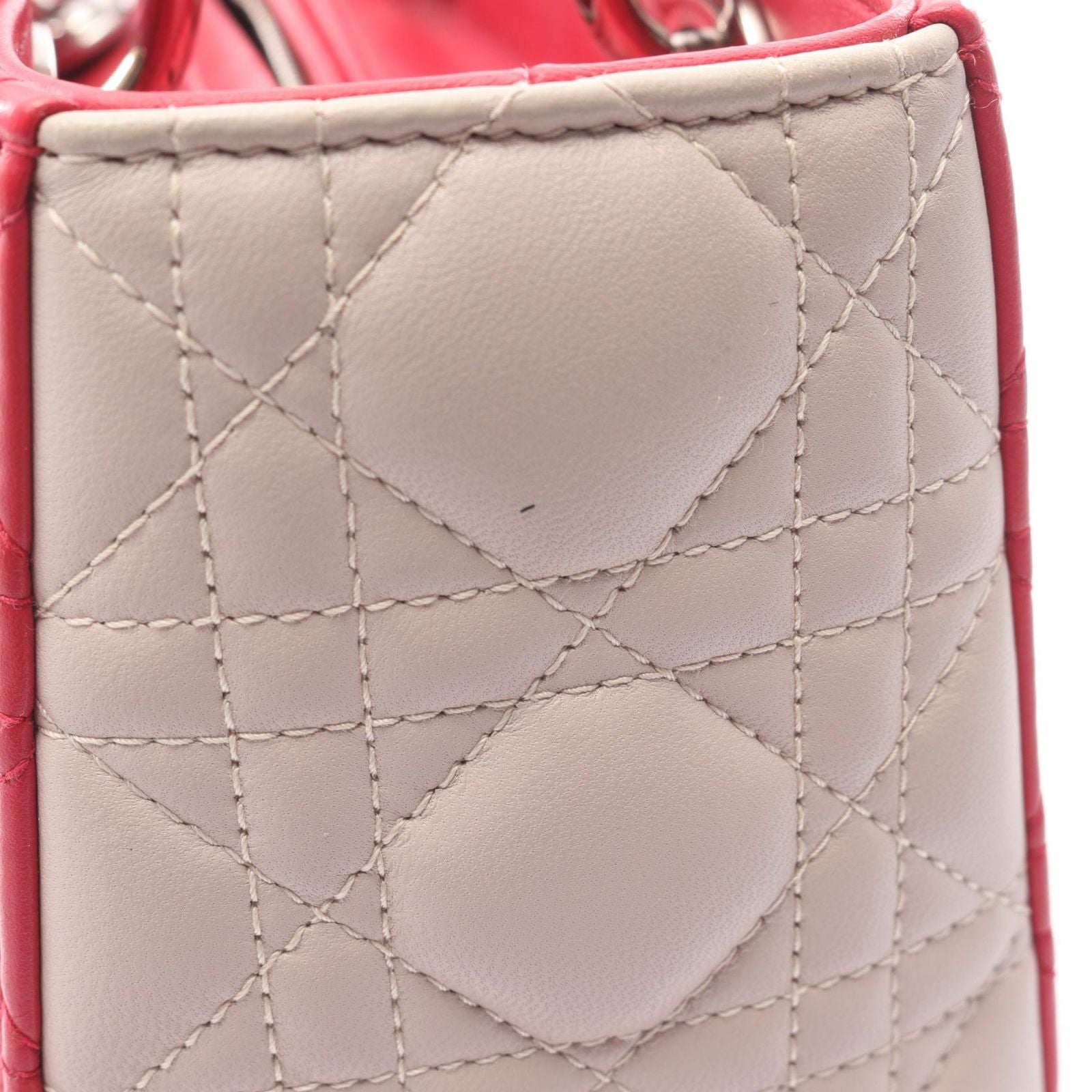 Dior Handbag Lady Dior Cannage 2-Way Magenta Light Gray Leather — view 7