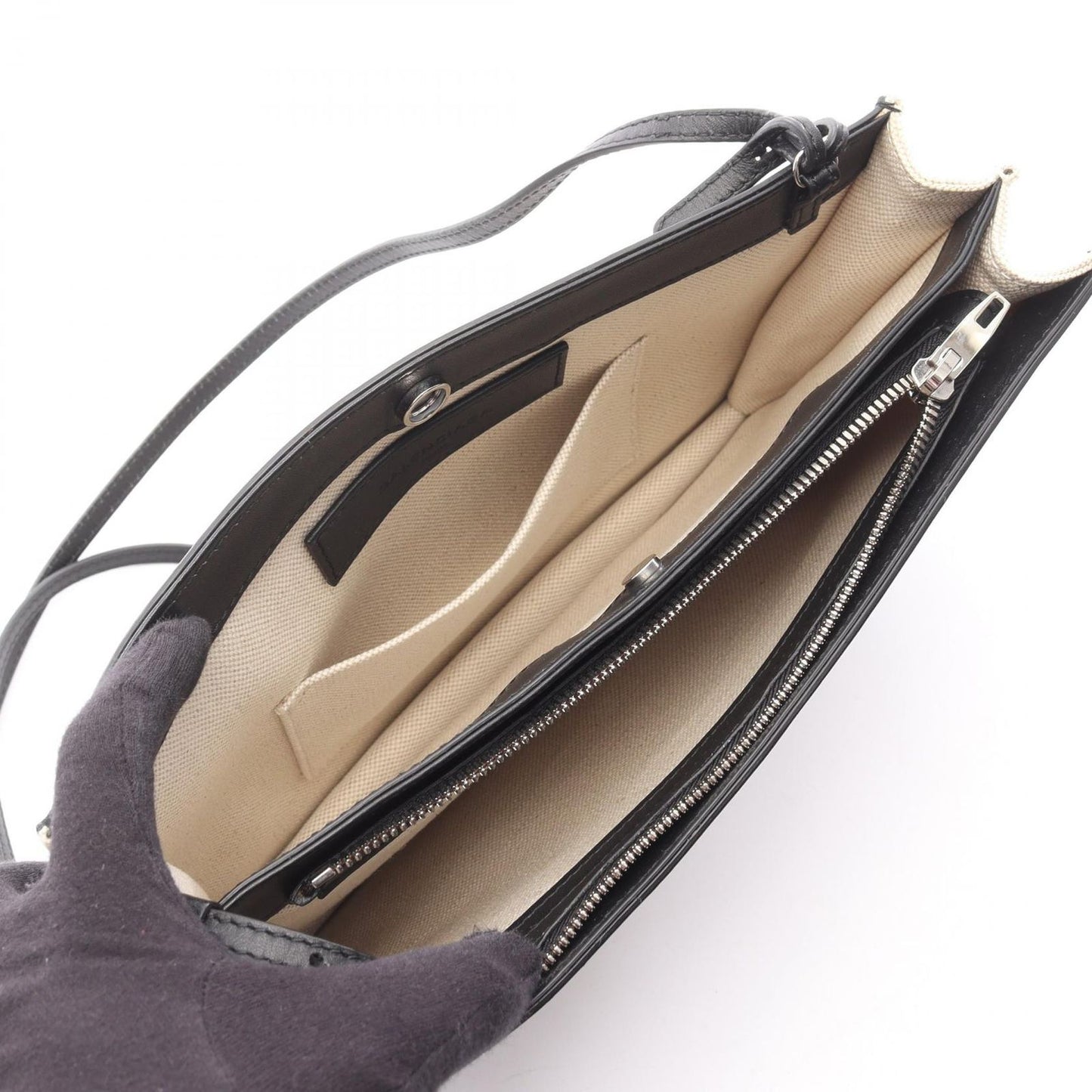 Balenciaga Shoulder Bag Navy Pochette Natural Black Canvas Leather — view 3