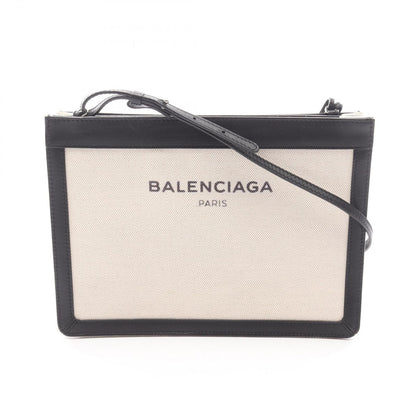 Balenciaga Shoulder Bag Navy Pochette Natural Black Canvas Leather
