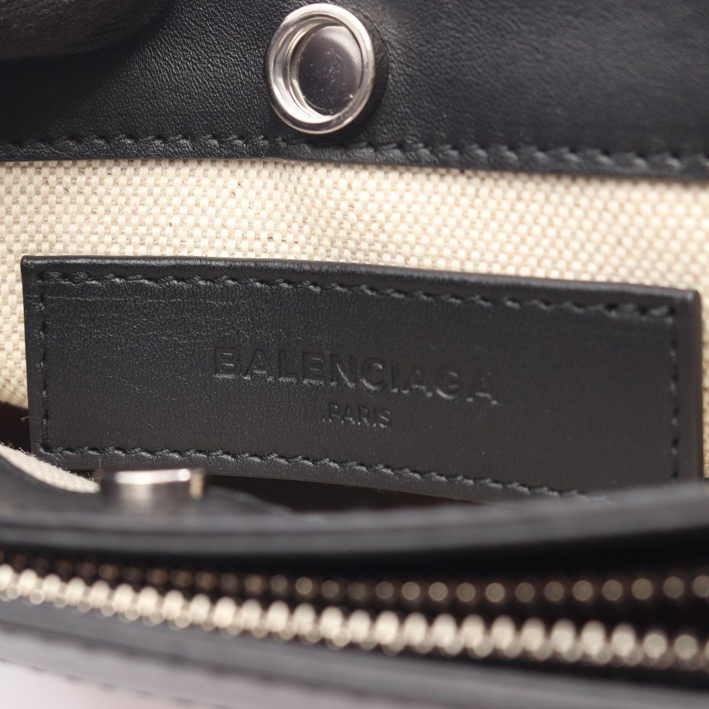 Balenciaga Shoulder Bag Navy Pochette Natural Black Canvas Leather — view 4