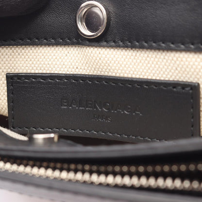 Balenciaga Shoulder Bag Navy Pochette Natural Black Canvas Leather — view 4