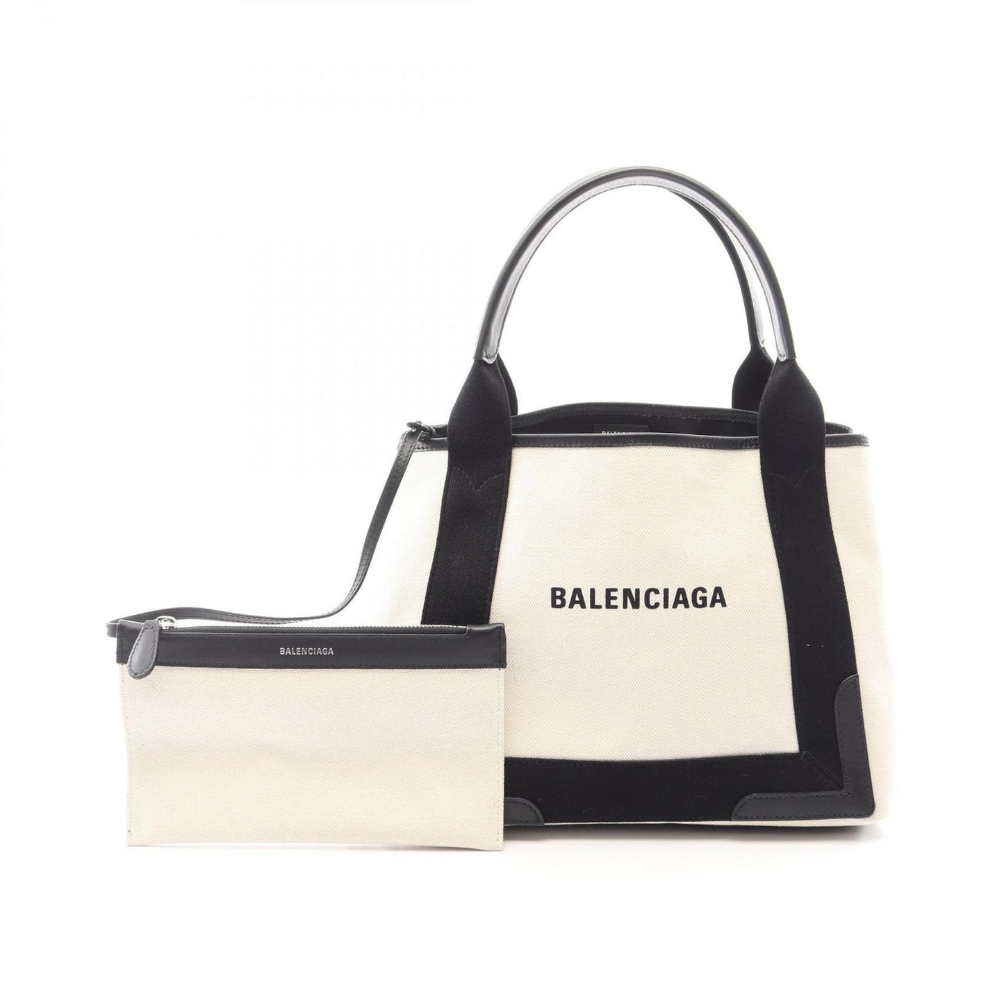 Balenciaga Tote Navy Cabas S Natural Black Canvas Leather